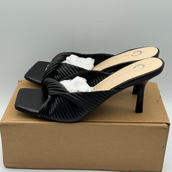 Tru Comfort Greer Black Pleated High Heel Mules Square Toe Slip In Sandals 9 - Picture 3 of 9